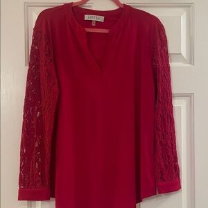 Kasper Women's Vibrant Red Lace Sleeve Blouse